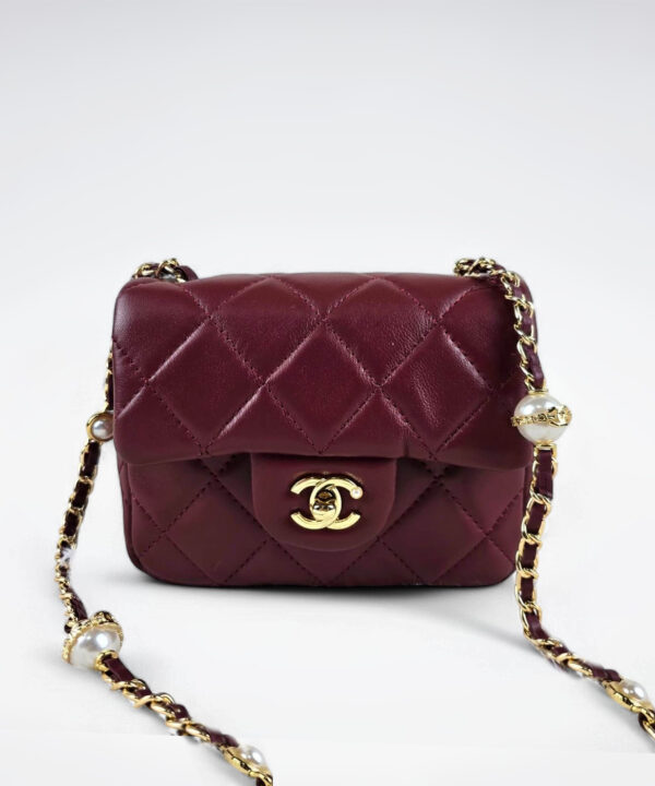 [REP 1:1] Chanel Mini Love Flap Bag 24B pearl square Red luxury Bag For Women, Women’s Bags 18cm