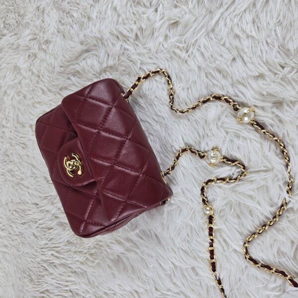 [REP 1:1] Chanel Mini Love Flap Bag 24B pearl square Red luxury Bag For Women, Women’s Bags 18cm