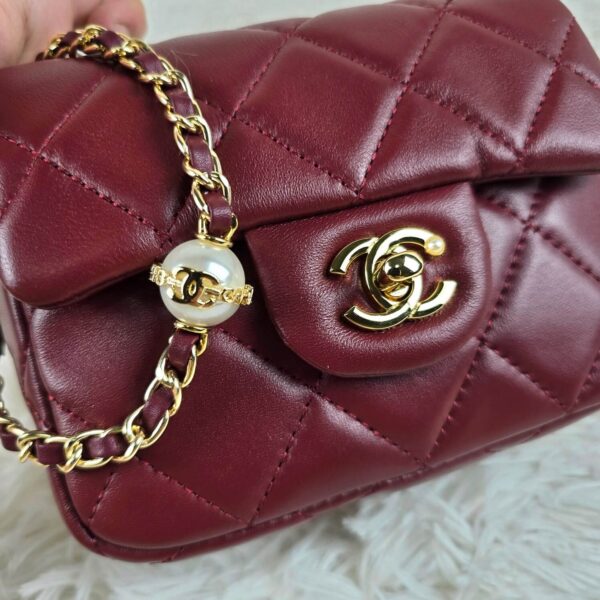 [REP 1:1] Chanel Mini Love Flap Bag 24B pearl square Red luxury Bag For Women, Women’s Bags 18cm