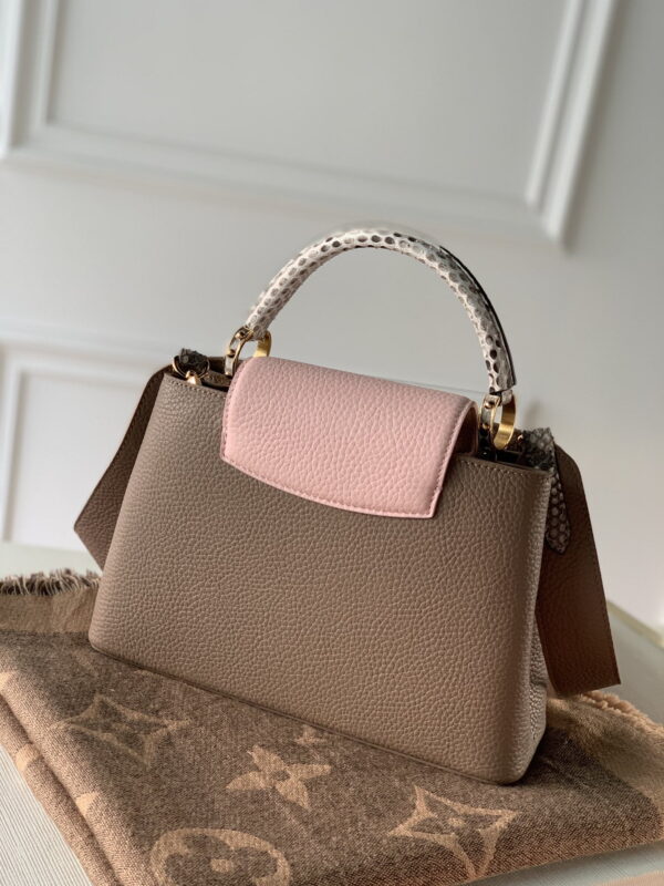1:1 Replica Louis Vuitton LV Capucines BB Taurillon And Python Taupe Brown/Eau De Rose Pink Luxury Bag For Women M57539 - 10.4in/27cm