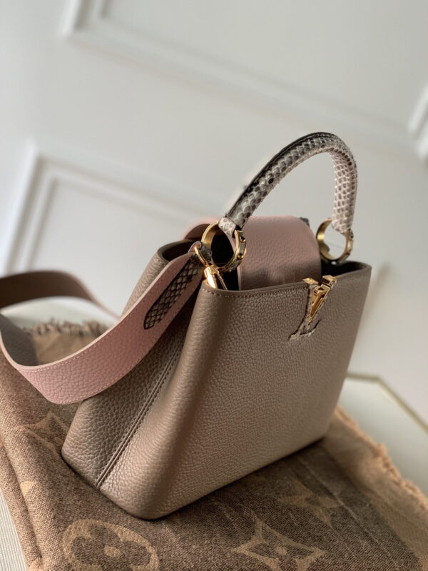 1:1 Replica Louis Vuitton LV Capucines BB Taurillon And Python Taupe Brown/Eau De Rose Pink Luxury Bag For Women M57539 - 10.4in/27cm