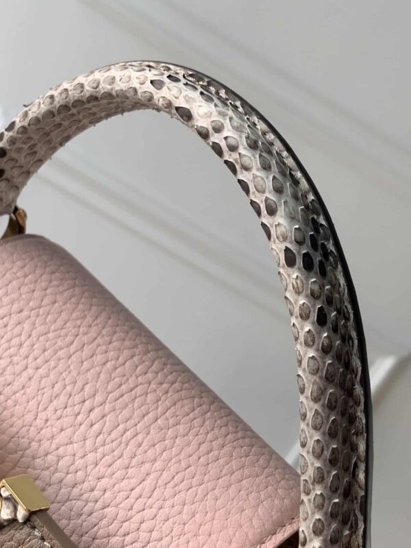 1:1 Replica Louis Vuitton LV Capucines BB Taurillon And Python Taupe Brown/Eau De Rose Pink Luxury Bag For Women M57539 - 10.4in/27cm