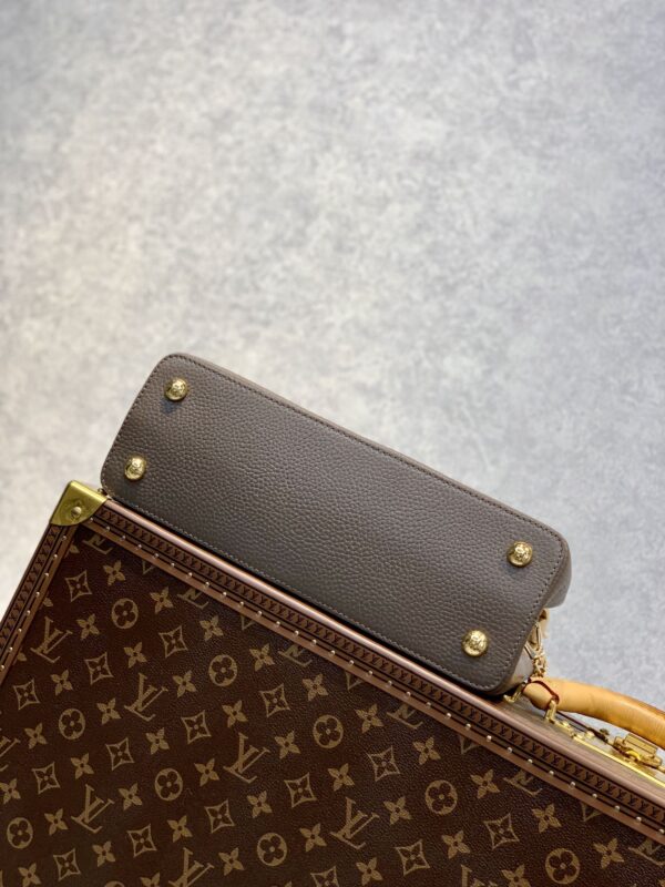 1:1 Replica Louis Vuitton LV Capucines BB Taurillon Smokey Brown Green/ Creme/ Pink Luxury Bag For Women M59516 - 27cm/10.6in