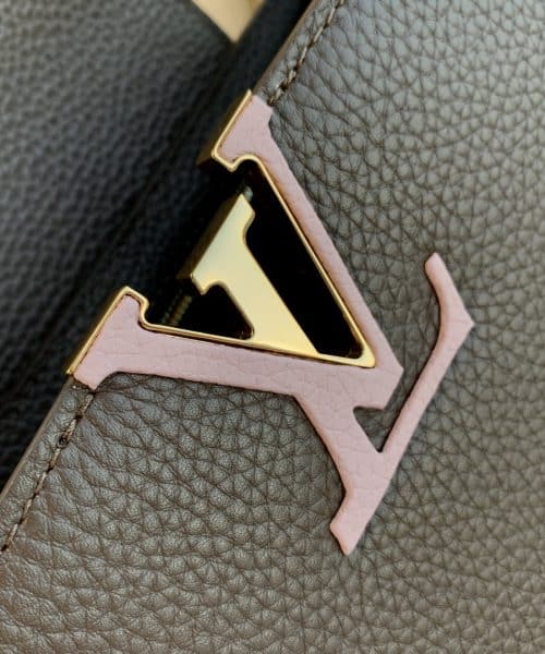 1:1 Replica Louis Vuitton LV Capucines BB Taurillon Smokey Brown Green/ Creme/ Pink Luxury Bag For Women M59516 - 27cm/10.6in
