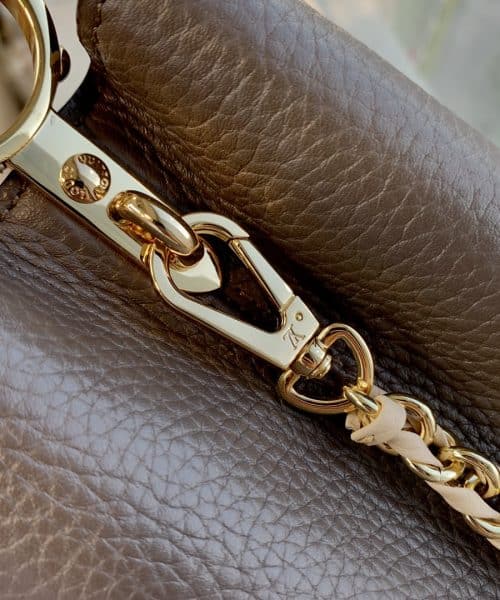 1:1 Replica Louis Vuitton LV Capucines BB Taurillon Smokey Brown Green/ Creme/ Pink Luxury Bag For Women M59516 - 27cm/10.6in