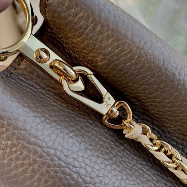 1:1 Replica Louis Vuitton LV Capucines BB Taurillon Smokey Brown Green/ Creme/ Pink Luxury Bag For Women M59516 - 27cm/10.6in