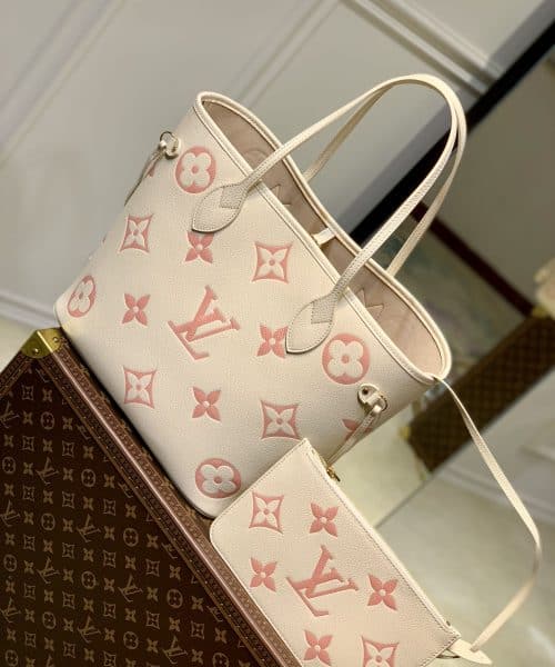 1:1 Replica Louis Vuitton LV Neverfull MM Monogram Empreinte Leather Creme Luxury Bag For Women M21579 - 31cm/ 12.2in