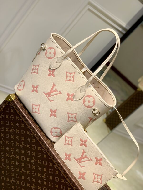 1:1 Replica Louis Vuitton LV Neverfull MM Monogram Empreinte Leather Creme Luxury Bag For Women M21579 - 31cm/ 12.2in