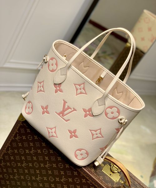 1:1 Replica Louis Vuitton LV Neverfull MM Monogram Empreinte Leather Creme Luxury Bag For Women M21579 - 31cm/ 12.2in
