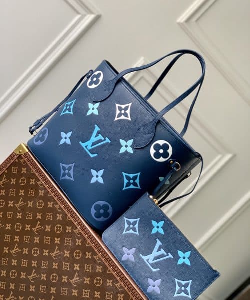 1:1 Replica Louis Vuitton LV Neverfull MM Monogram Empreinte Gradient Blue Luxury Women Bag M46514 - 30.9cm/ 12.2in