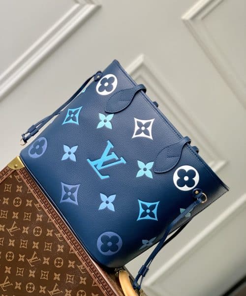 1:1 Replica Louis Vuitton LV Neverfull MM Monogram Empreinte Gradient Blue Luxury Women Bag M46514 - 30.9cm/ 12.2in