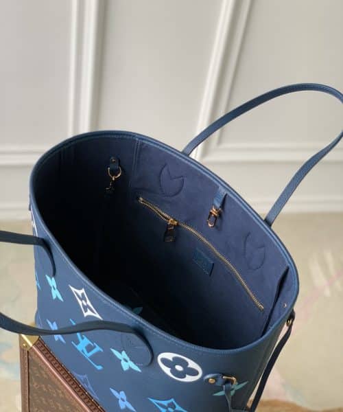 1:1 Replica Louis Vuitton LV Neverfull MM Monogram Empreinte Gradient Blue Luxury Women Bag M46514 - 30.9cm/ 12.2in