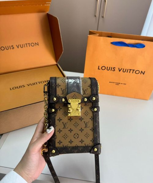 1:1 Replica Louis Vuitton LV Pochette Trunk Verticale Monogram Reverse With Monogram Canvas Luxury Bag For Women M67873 - 6.9in/18cm