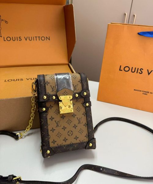 1:1 Replica Louis Vuitton LV Pochette Trunk Verticale Monogram Reverse With Monogram Canvas Luxury Bag For Women M67873 - 6.9in/18cm
