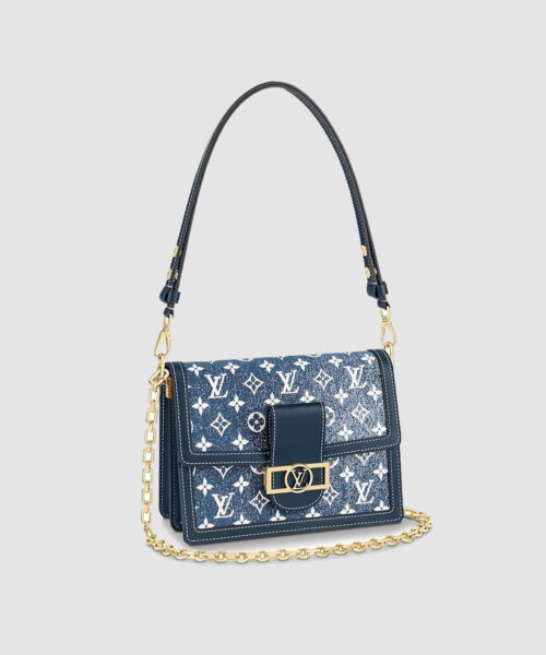 1:1 Replica Louis Vuitton LV Dauphine MM Denim Jacquard Monogram Pattern Navy Blue Luxury Bag For Women M59631 - 9.8in/25cm