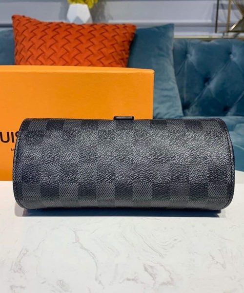 1:1 Replica Louis Vuitton LV 3 Watch Case Damier Graphite Canvas Unique Bag For Men N41137 - 7.9in/20cm