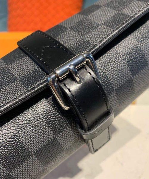 1:1 Replica Louis Vuitton LV 3 Watch Case Damier Graphite Canvas Unique Bag For Men N41137 - 7.9in/20cm