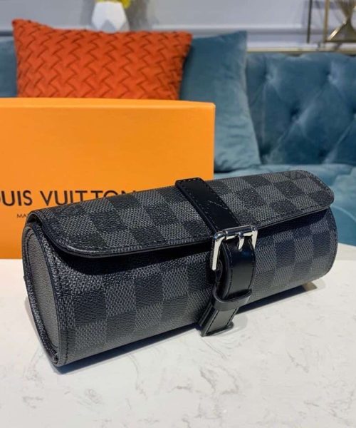 1:1 Replica Louis Vuitton LV 3 Watch Case Damier Graphite Canvas Unique Bag For Men N41137 - 7.9in/20cm