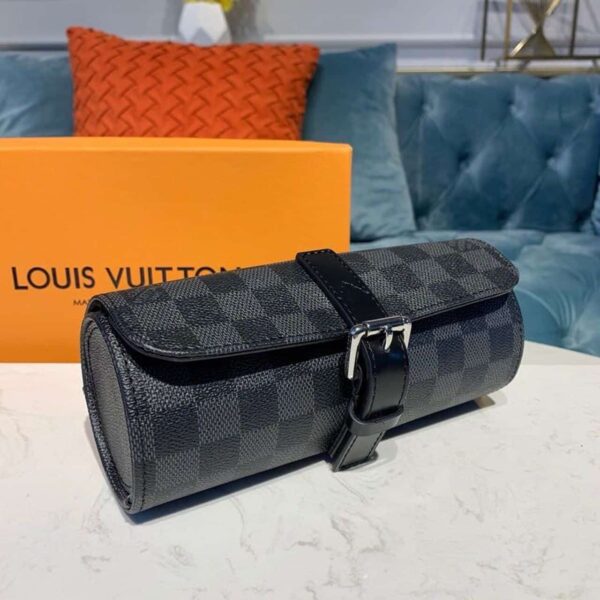 1:1 Replica Louis Vuitton LV 3 Watch Case Damier Graphite Canvas Unique Bag For Men N41137 - 7.9in/20cm