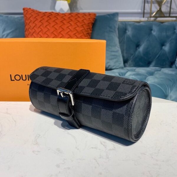 1:1 Replica Louis Vuitton LV 3 Watch Case Damier Graphite Canvas Unique Bag For Men N41137 - 7.9in/20cm