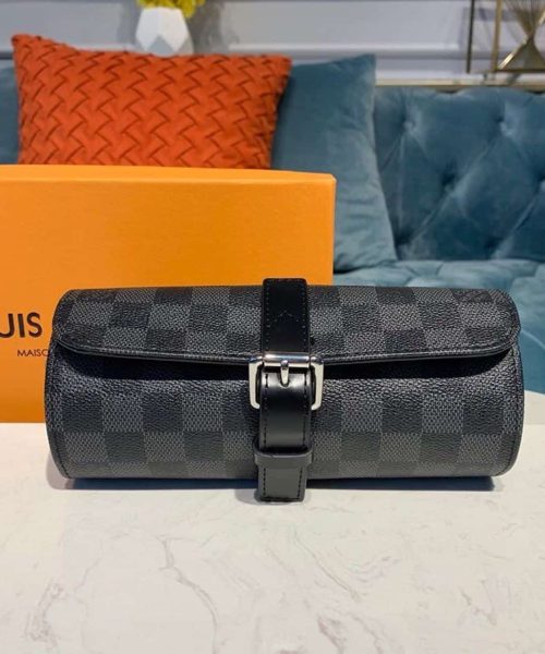 1:1 Replica Louis Vuitton LV 3 Watch Case Damier Graphite Canvas Unique Bag For Men N41137 - 7.9in/20cm