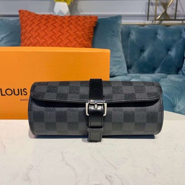 1:1 Replica Louis Vuitton LV 3 Watch Case Damier Graphite Canvas Unique Bag For Men N41137 - 7.9in/20cm