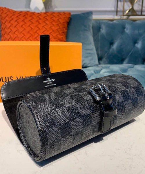 1:1 Replica Louis Vuitton LV 3 Watch Case Damier Graphite Canvas Unique Bag For Men N41137 - 7.9in/20cm