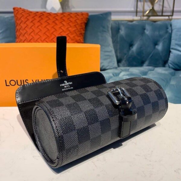 1:1 Replica Louis Vuitton LV 3 Watch Case Damier Graphite Canvas Unique Bag For Men N41137 - 7.9in/20cm
