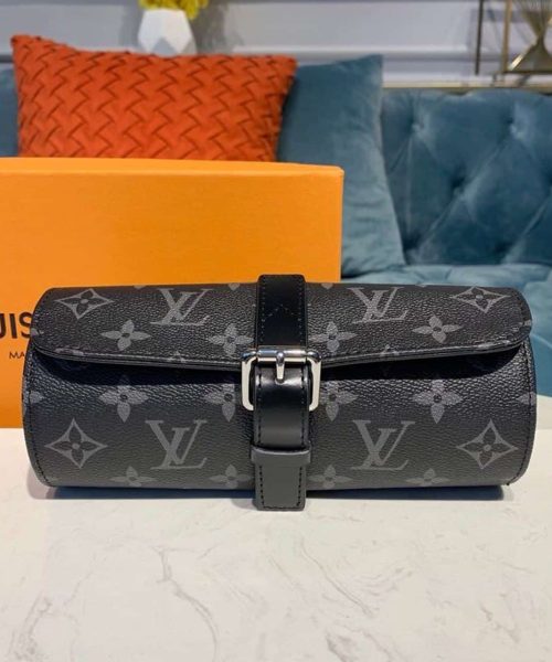 1:1 Replica Louis Vuitton LV 3 Watch Case Monogram Eclipse Canvas Unique Bag For Men M43385 - 7.9in/20cm
