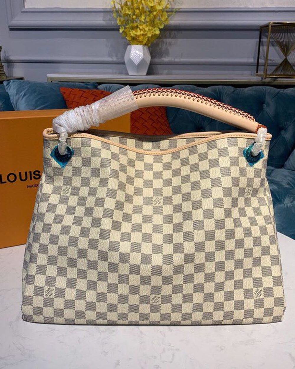 1:1 Replica Louis Vuitton LV Artsy MM Damier Azur Canvas Luxury Bag For Women N40253 - 16.1in/41cm
