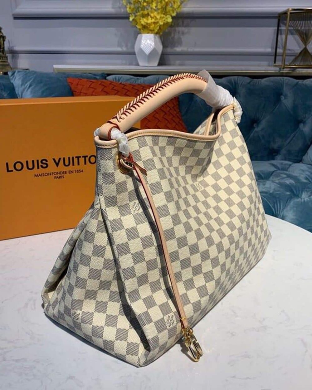 1:1 Replica Louis Vuitton LV Artsy MM Damier Azur Canvas Luxury Bag For Women N40253 - 16.1in/41cm