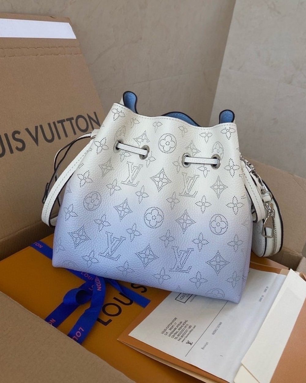 1:1 Replica Louis Vuitton LV Bella Bucket Bag Light Blue Luxury Bag For Women M57856 - 7.5in/19cm