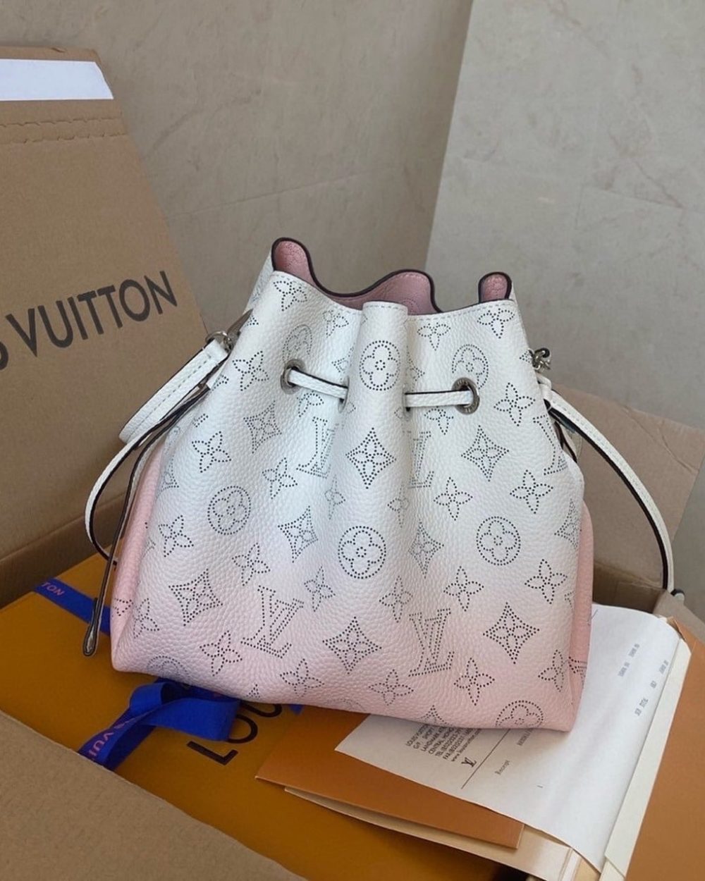 1:1 Replica Louis Vuitton LV Bella Mahina Bucket Bag Pink Luxury Bag For Women M57855 - 7.5in/19cm
