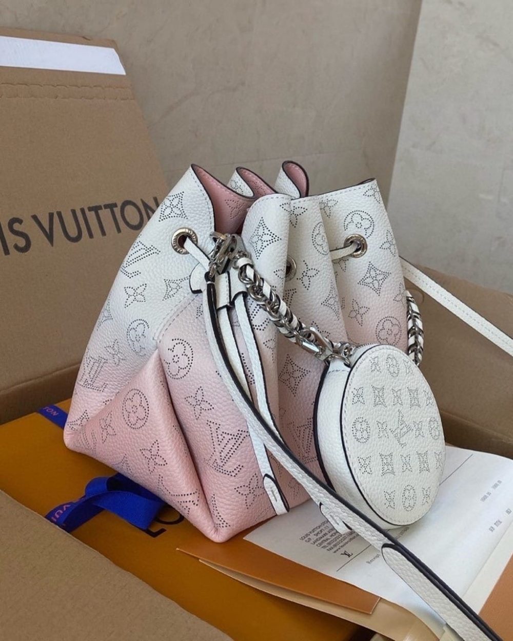 1:1 Replica Louis Vuitton LV Bella Mahina Bucket Bag Pink Luxury Bag For Women M57855 - 7.5in/19cm