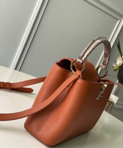 1:1 Replica Louis Vuitton LV Capucines BB Taurillon And Python Brown Luxury Bag For Women N97980 - 10.4in/27cm