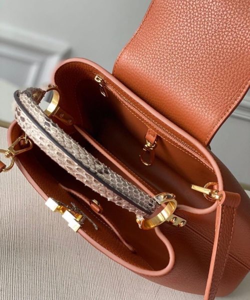 1:1 Replica Louis Vuitton LV Capucines BB Taurillon And Python Brown Luxury Bag For Women N97980 - 10.4in/27cm