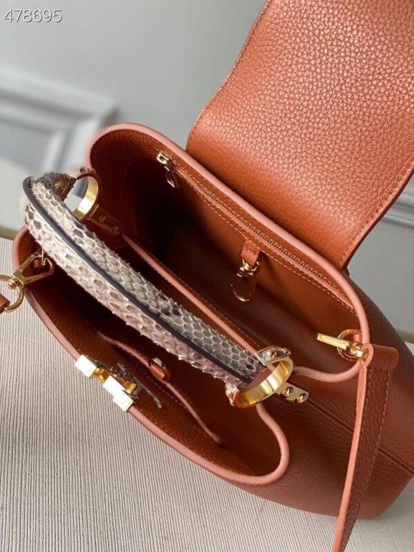 1:1 Replica Louis Vuitton LV Capucines BB Taurillon And Python Brown Luxury Bag For Women N97980 - 10.4in/27cm