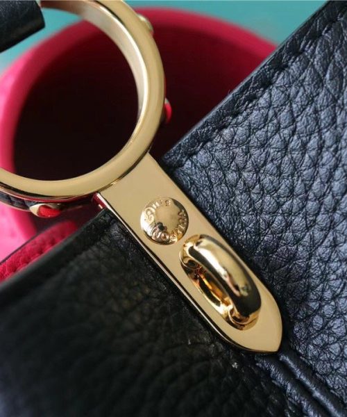 1:1 Replica Louis Vuitton LV Capucines BB Taurillon Black/ Rose Berlingot Luxury Bag For Women - 10.6in