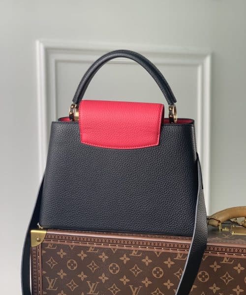1:1 Replica Louis Vuitton LV Capucines MM Taurillon Black/ Rose Berlingot Luxury Bag For Women M59882 - 12.4in/31.5cm