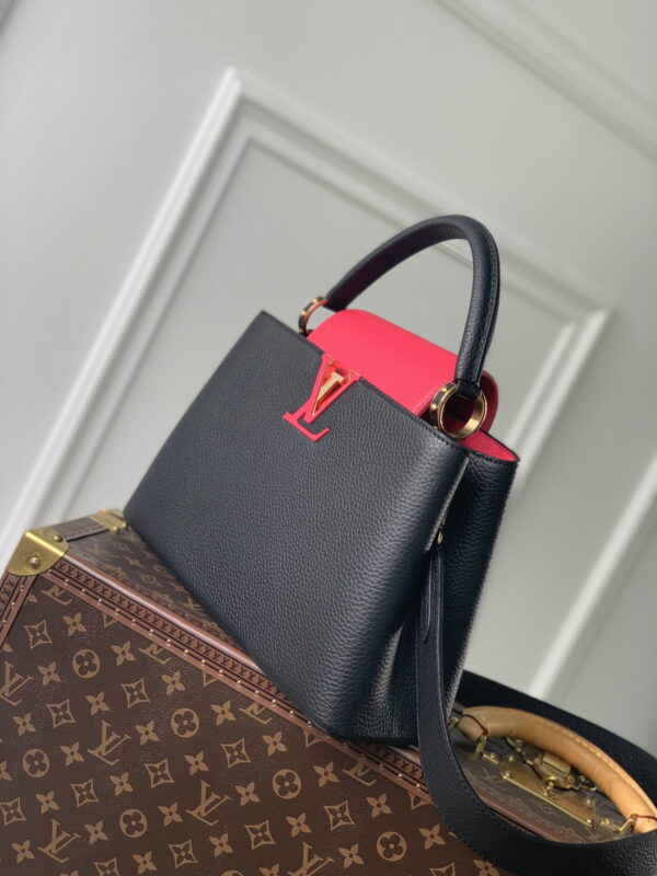 1:1 Replica Louis Vuitton LV Capucines MM Taurillon Black/ Rose Berlingot Luxury Bag For Women M59882 - 12.4in/31.5cm