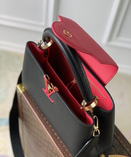 1:1 Replica Louis Vuitton LV Capucines MM Taurillon Black/ Rose Berlingot Luxury Bag For Women M59882 - 12.4in/31.5cm