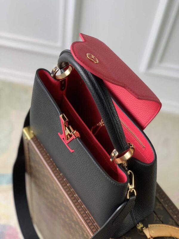 1:1 Replica Louis Vuitton LV Capucines MM Taurillon Black/ Rose Berlingot Luxury Bag For Women M59882 - 12.4in/31.5cm