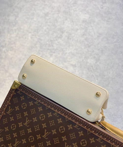 1:1 Replica Louis Vuitton LV Capucines MM Taurillon Creme Beige/ Plume Yellow Berlingot Luxury Bag For Women M59883 - 12.4in/31.5cm