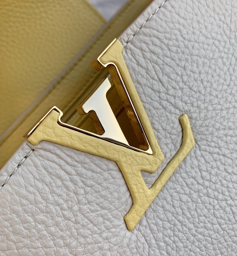 1:1 Replica Louis Vuitton LV Capucines MM Taurillon Creme Beige/ Plume Yellow Berlingot Luxury Bag For Women M59883 - 12.4in/31.5cm