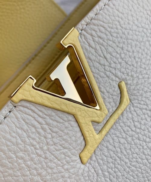 1:1 Replica Louis Vuitton LV Capucines MM Taurillon Creme Beige/ Plume Yellow Berlingot Luxury Bag For Women M59883 - 12.4in/31.5cm