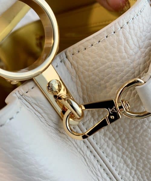 1:1 Replica Louis Vuitton LV Capucines MM Taurillon Creme Beige/ Plume Yellow Berlingot Luxury Bag For Women M59883 - 12.4in/31.5cm