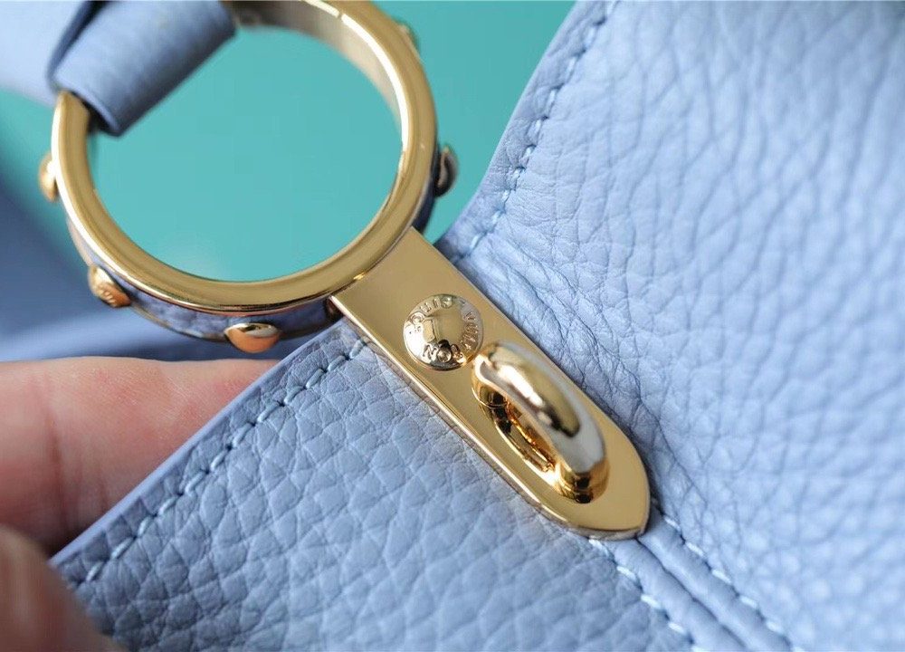 1:1 Replica Louis Vuitton LV Capucines MM Taurillon Light Blue/ Beige Luxury Bag For Women - 12.4in/31.5cm