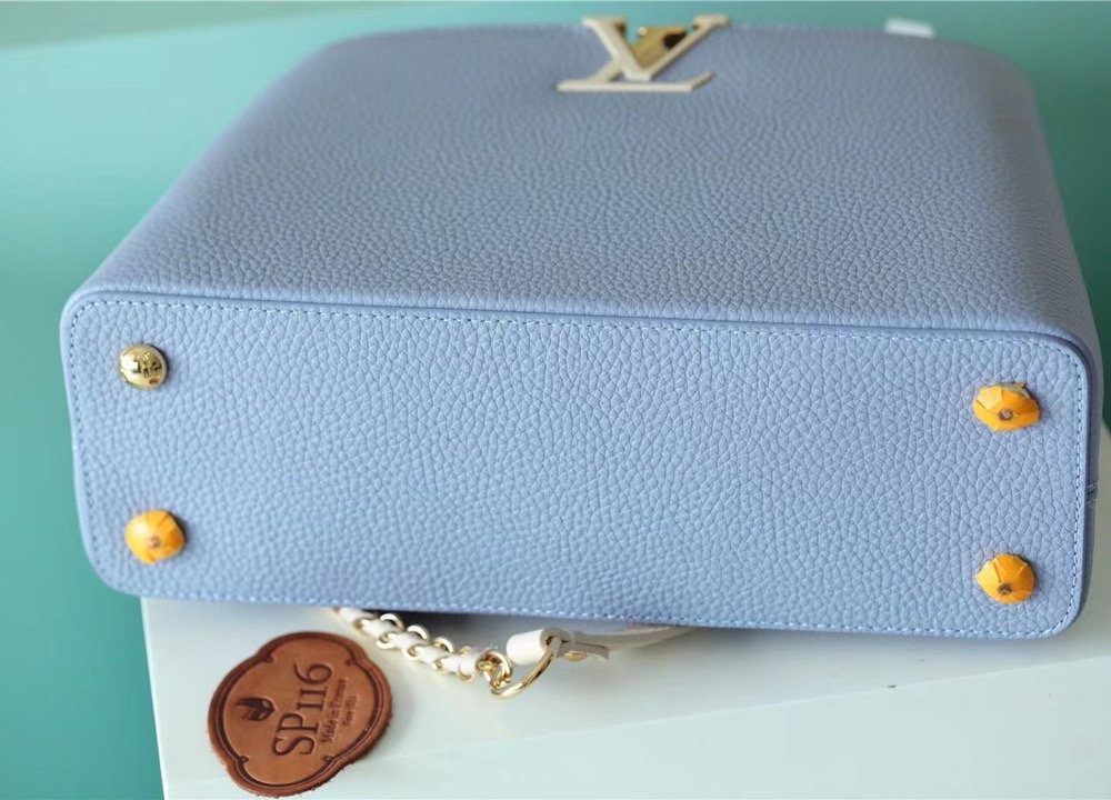 1:1 Replica Louis Vuitton LV Capucines MM Taurillon Light Blue/ Beige Luxury Bag For Women - 12.4in/31.5cm