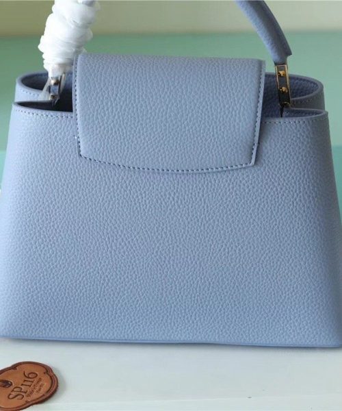 1:1 Replica Louis Vuitton LV Capucines MM Taurillon Light Blue/ Beige Luxury Bag For Women - 12.4in/31.5cm