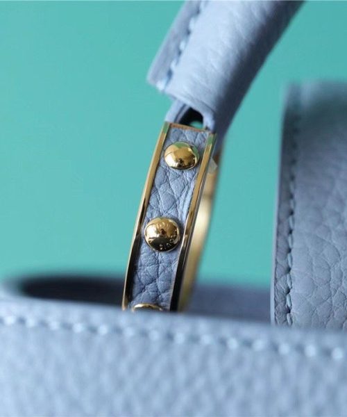 1:1 Replica Louis Vuitton LV Capucines MM Taurillon Light Blue/ Beige Luxury Bag For Women - 12.4in/31.5cm